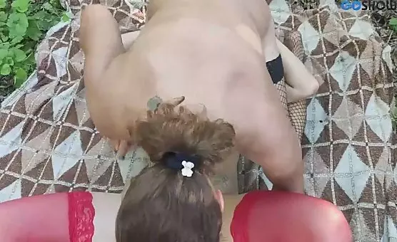 Outdoor Threesome Blowjobs and Butt Play